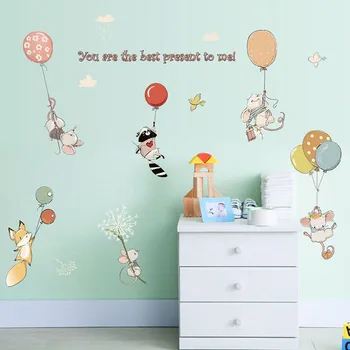 BalleenShiny Cartoon Zvierat Balóny Tapety, PVC Krásne Myši Fox nástenná maľba Obtlačky pre Deti Izba Škôlky Domov Chladnička Skrinka Dekor