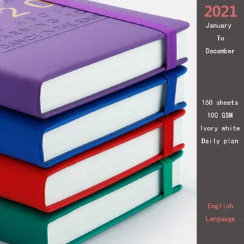 Program 2021 Denník Plánovač Anglický Notebook Nové Módne Jan-Dec Zahustiť A5 Kožené Mäkké Pokrytie Školy Účinnosť Vestník