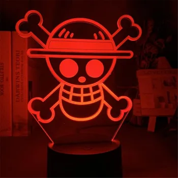 Jeden Kus 3D Nočné Svetlo LED Spálňa Lampa Luff Zoro Ace Tisíc Slnečný Logo Lampara Dekorácie Osvetlenie Chlapec Darčeky Anime Lampe