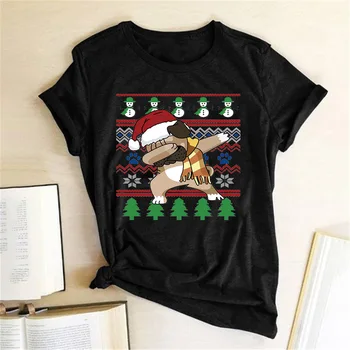 Ženy Vtipné Vianočné T Shirt Psa Tanec Vytlačené Crewneck Krátky Rukáv Graphic Tee Tričko Femme Vianočné Hornej Strany Štýl Tričko
