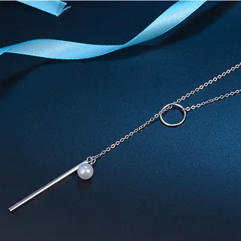 Skutočný Nový pearl dlhý náhrdelník s S925 pečiatka náhrdelník prívesok pre ženy, Prírodné perly Sveter reťazca šperky