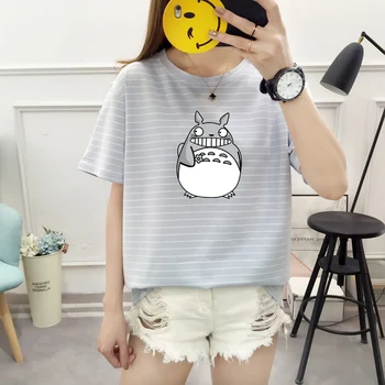 Bežné T-shirt Ženy Bavlnené Oblečenie Harajuku Totoro Vytlačené Camisetas Mujer Topy O-Krku Lete Krátky Rukáv Femme Roztomilý Tees