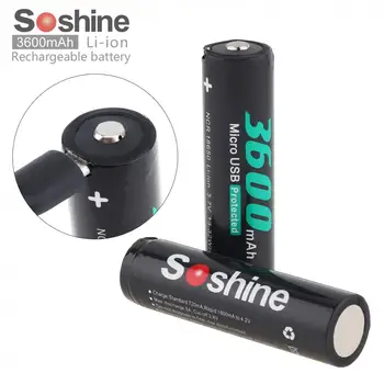 2pc Soshine NCR18650 Li-ion 3,7 V 13.32 WH 3600mAh Nabíjateľná Batéria s Micro USB Chránené a DC-Nabíjanie Inteligentných Bunky