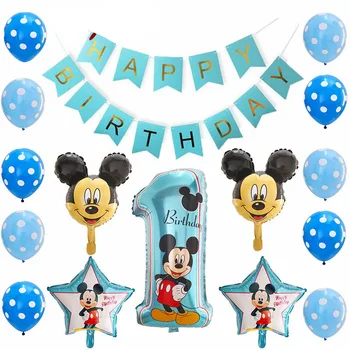 28pcs/Veľa Happy Birthday Party Dekorácie Mickey Minnie Mouse Star Srdce Číslo Hélium Fóliové Balóniky 1. Narodeniny Party Balón