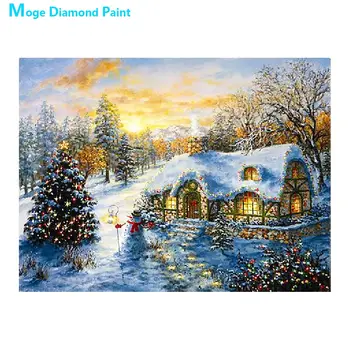 Sneh Krajina v Vianočné a Zimné Diamond Maľovanie Cross Stitch Plné Kolo Nové DIY 5D Domov Dekoratívne Mozaikové Výšivky