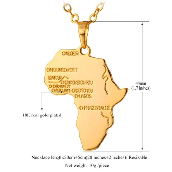 U7 Hiphop Afrike Náhrdelník Zlatá Farba Prívesok & Reťazca Afriky Mapu Darček pre Mužov/Ženy Etiópskej Šperky, Módne P545