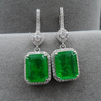 Jellystory módne 925 Sterling Silver Náušnice s obdĺžnik tvar emerald drahokam drop náušnice pre ženu svadobné zapojenie