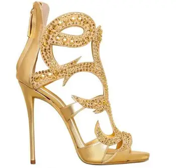 Linamong Bling Bling Luxusné Klietky Drahokamu Gladiator Sandále Rose Gold Black Crystal Super Vysokým Podpätkom Sandále Svadobné Topánky