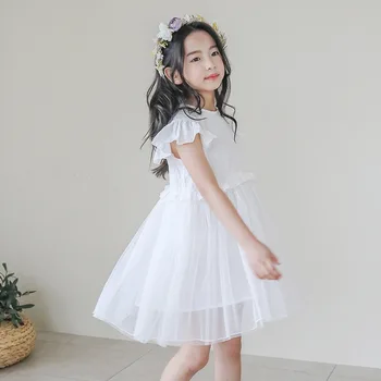 2020 Biele Čipky Dievčatá Šaty Deti Oblečenie Letné Dievčatá Krátky Rukáv Prehrabať Šifón Šaty Deti Sukienki Princezná Šaty