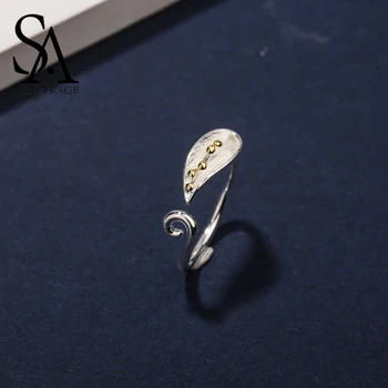 SA SILVERAGE Okamihu Reálne 925 Sterling Silver Vintage Gold Leaf Prstene pre Ženy Bijoux Prírodné Módne Šperky Nastaviteľné Krúžky