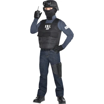 Zdobiť Agent FBI Policajnej Uniforme Nepriestrelný Vesta & Prilba Maškarný Kostým Oblečenie 3-9 rokov deti polícia kostým