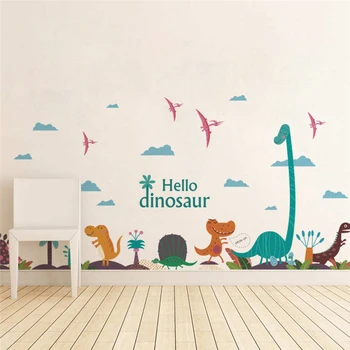 Vtipné dobrý deň, dinosaurus samolepky na stenu spálňa detská domáce dekorácie cartoon zvieratá stenu pvc nástenné art diy plagáty