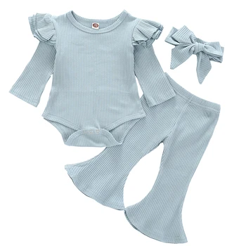 Nové Batoľa Detský Baby Girl Prehrabať Kombinézu Romper Top Solid Bowknot Nohavice Nohavice Jeseň Bavlna, Dlhý Rukáv Oblečenie, Oblečenie Set