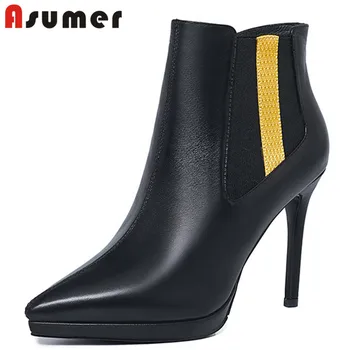 ASUMER 2020 najnovšie originálne kožené členkové topánky ženy sexy tenké vysokom podpätku topánky platformu jeseň zimné šaty strany topánky žena