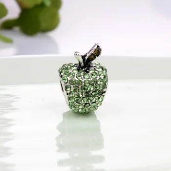 5 KS Módne Apple Tvar Strieborné Pozlátené Kúzlo Zelená/Červená/Ružová Crystal Ovocie Perličiek Fit Charms Náramky Pre Ženy DIY Šperky Robiť