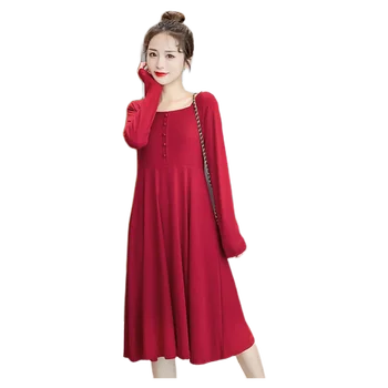 8021# Jeseň kórejský Módne Materskej Šaty s Dlhým Rukávom Slim Elegantné Oblečenie pre Tehotné Ženy Úsek Voľné Tehotenstva Šaty