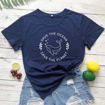 Uložiť Na Oceán Planéty Grafické T Košele Shark Estetické Tees Ženy Príčinné Letné Slogan T Shirt Chrániť Životné Prostredie Bavlna Topy