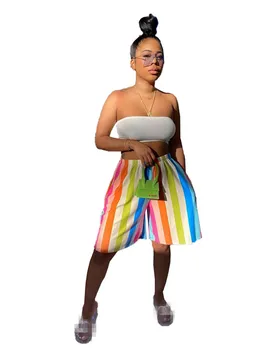 Odporúča 2020 Letné Hot Predaj Žien Príležitostné Voľné Širokú Nohu Rainbow priečne pruhované Vytlačené Šortky Fitness Lady Dovolenku Pláž Nosiť