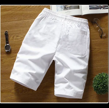 Letné bavlnené šortky pre mužov veľká , jednofarebné trenírky muž / Biela Rovno voľné pánske priedušný elastický pás šortky