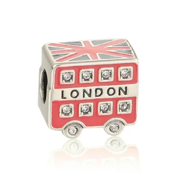 2018 Nový, Originálny 925 Sterling Silver Korálky London Bus Smalt Kúzlo Perličiek Hodí Pandora Prívesky Náramok DIY Šperky zistenia