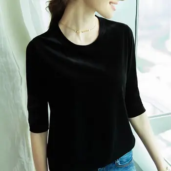 M-6XL 7XL plus veľkosť Značky 8 farieb kórejský štýl ženy, polovičný rukáv velúrové košele，módne office lady velvet blúzky čierna sivá