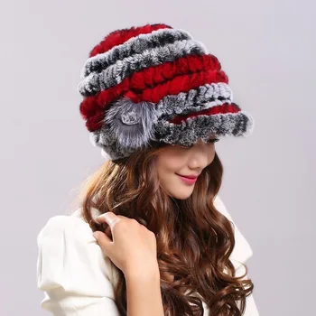 2020 Kvalitné Zimné čiapky Ženy jeseň, v Zime prírodné Skutočné králik Kožušiny Pletené Klobúk Fox vlasy kvetinové koše klobúky, Čiapky