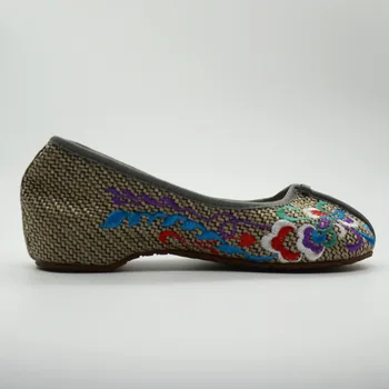 Vintage Kvetinový Vyšívané Ženy Bežné Bielizeň Balet Bytov Čínsky Štýl, Dámy Slip-on Pohodlie Obuv Zapatos Mujer Sivá