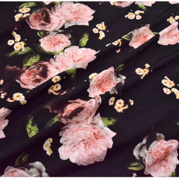 Pol Metra Nový Príchod Čiernymi nohavičkami S Elegantným Veľké Kvetina Tlače Šifón Textílie Pre Košeľu Iady ošatenie Materiál T1366