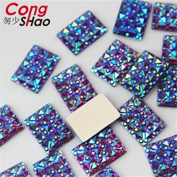 Cong Shao 200PCS 10*14 mm AB Farby, Živice Obdĺžnik Drahokamu flatback kamene a kryštály kostým Tlačidlo Príslušenstvo CS191