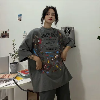 Tričká Ženy Harajuku BF Voľné Graffiti Hot Predaj Trendy Dámske Jednoduché kórejský Štýl Denne O tvaru Tlačené Ženy Voľný čas 2020