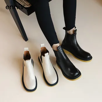 ENNIS Dizajnér Chelsea Boots Ženské Topánky pravej Kože Ženy, Topánky Zimné Aurumn Dámske Členkové Topánky Biela Čierna Béžová A0178