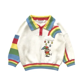 Tonytaobaby Nové Jesenné a Zimné Oblečenie pre Chlapcov, Dievčatá, Deti Roztomilý Karikatúry Rainbow Bavlna Svetre Zase dole Golier