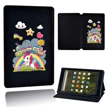 Vytlačené Kožené Tablet Shell Kryt puzdro pre Amazon Oheň 7 HD/8 /HD 10 s Alexa - Karikatúra Štýl Soft Shell Flip Prípad Tabletu