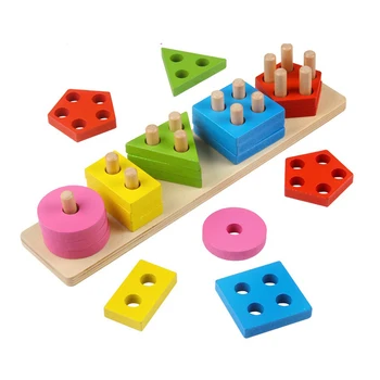NOVÉ Drevené Farby Uznanie & Tvar Triedič Farebné Geometrické Rady Triedenie & Robustný Zásobník Puzzle, Hračky pre Deti,