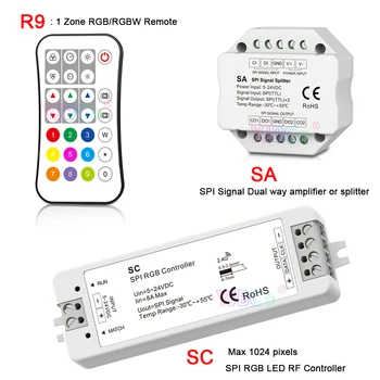 2.4 G RF SPI LED pixel regulátor SC+R9 DC5V 12V 24V podporuje WS2811/WS2812B/WS2801 SPI Signál /Dual spôsob, ako zosilňovač alebo splitter SA