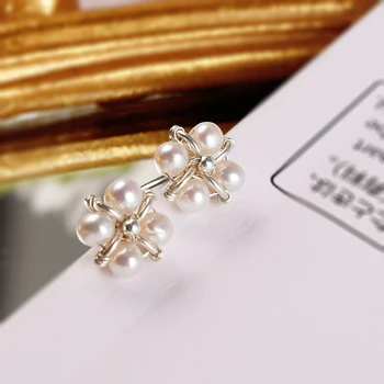 ASHIQI Prírodné Sladkovodné perly stud náušnice 925 Sterling Silver Handmade Náušnice pre ženy Jedinečný dar