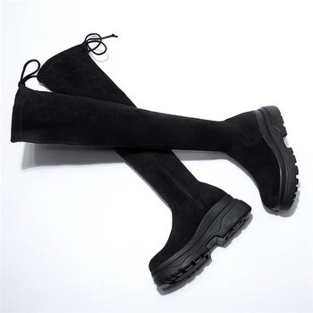 JIANBUDAN Platformu klinu žien jeseň turistické topánky Zimné plyšové nad kolená, topánky Sexy Žena úsek vysokom podpätku topánky 34-40
