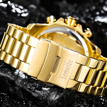 TEMEITE Top Značky Luxusných Obchodných Sledovať Mužov Quartz Hodiny Nerezová Oceľ Remienok Kalendár Modrá Dial Nadrozmerná Vojenské Náramkové hodinky