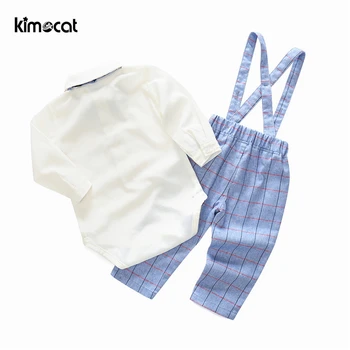 Kimocat Novorodenca Chlapec Oblečenie 2 ks Pevné Remienky+Kockované Nohavice Britský Gentleman motýlik Dieťa Kostým Chlapcov, Oblečenie Set sa