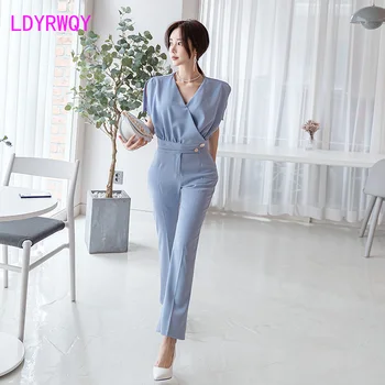 2020 jar a v lete nový kórejský módne temperament bežné profesionálne vyhovovali dvoch-dielny oblek bez Rukávov Bavlna Office Lady