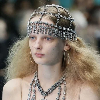 Luxusné Drahokamu Čelo Headpiece Strapec Svadobné Hlavu Reťazca pre Ženy Ručné Crystal príčesky pokrývku hlavy Klobúk Príslušenstvo