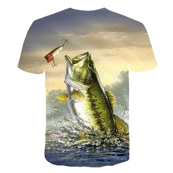 3D vytlačené ryby vzor mužov a žien bežné T-shirt Módny trend mládeže v pohode pánske t-shirt Hip hop krátky rukáv T-shirt