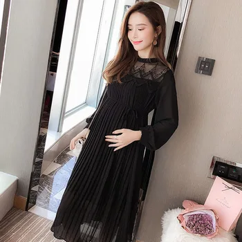 Vysoká kvalita šifón šaty materskej šaty s dlhým rukávom skladaný šaty matiek matiek jar