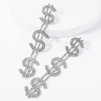 Nové Módne Dolár $ List RhinestoneDrop Náušnice pre Ženy Lesklé Crystal Peniaze Prihlásiť Visieť Náušnice Gilr to Darček Šperky