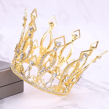 Nový Príchod Gold Crystal Tiara A Koruny, Kráľovná, Kráľ Kolo Koruny Svadobné Svadobné Doplnky Do Vlasov Ženy Barokový Vlasy, Šperky