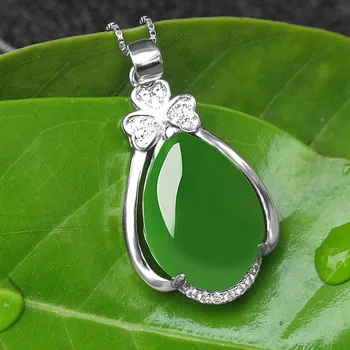 Móda drop ďatelina green jade kamene smaragd diamanty prívesok náhrdelníky pre ženy biele zlato strieborná farba choker šperky