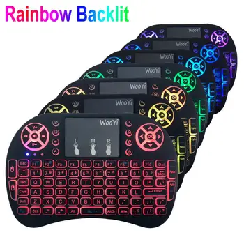 Ruský i8 rainbow podsvietený 7 farieb anglický ruský španielsky 2.4 GHz Wireless Keyboard i8B Vzduchu Myši Touchpad pre Android TV BOX 3