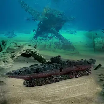 Akvarijné Ryby Nádrž Terénne Simulácia Živice Vrak Vojnová Loď Ponorka, Model Schátralé Mora Vojny Vrak Skrýva Dom
