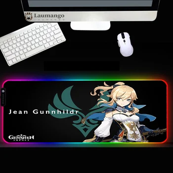 Genshin vplyv Farebné Podložka pod Myš RGB Anime veľkoplošné LED Svietiť Mouse Mat USB Klávesnice Stôl Pad