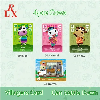 4pcs Kravy Animal Crossing Dedinčania Karty ACNH Patty Naomi Vyklápač NFC Hry, Karty Ntag215 Značky NS Prepínač Wii U Doprava Zadarmo